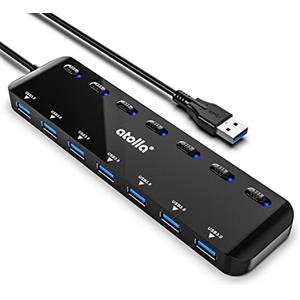 atolla Hub USB 3.0 a 7 Porte, Multipresa Hub USB Ultra Sottile con Singoli Interruttori ON/OFF e Spie LED,Cavo di Espansione Adattatore USB 1M