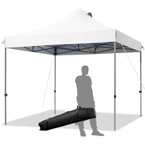 COSTWAY Gazebo Pieghevole da Giardino 3 x 3 m, Gazebo da Esterno con Design Pop Up, Borsa a Ruote, 3 Altezza Regolabile, Ideale per Feste, Giardino e Spiaggia(Bianco)