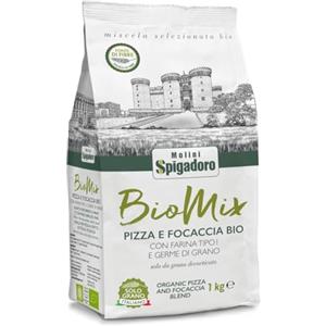 Molini Spigadoro Mix Pizza e Focaccia Bio (1kg) miscela di farina tipo 1 da grano 100% Italiano Decorticato e germe di grano per pane, pizza e focaccia