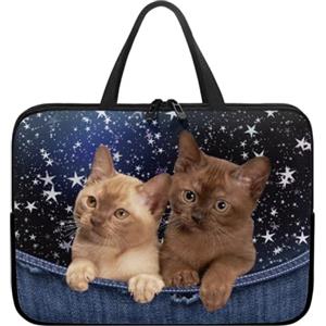 Surwin Custodia Borsa per Laptop con Manici,Conchiglie Compatibile con 10"-17" Computer Portatile, Stampa 3D Custodia Protettiva PC Impermeabile Sleeve per Laptop (Due gattini,10)