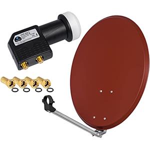 HB-Digital Impianto digitale satellitare HD 60 cm in acciaio a specchio rosso mattone + Twin LNB 2 partecipanti per la ricezione di segnali DVB-S/S2 Full HD 3D 4K Ultra HD (UHD) + spina in omaggio