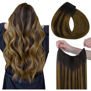 hotbanana Extension Capelli Veri con Filo Invisibile, 30cm 70g Sfumatura da Castano Scuro a Castano Dorato Capelli Umani Remy Lisci, Invisible Wire Hair Extensions, Extension in Capelli Veri