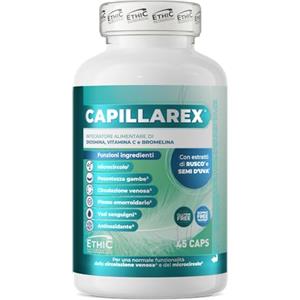 ETHICSPORT Capillarex Ethic Nutraceutici - con Diosmina, Vitamina C, Bromelina, Rusco e Semi d'Uva - Microcircolo, circolazione venosa, plesso emorroidario e gambe gonfie e pesanti - 45 capsule vegetali