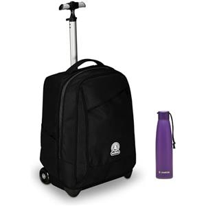 Invicta Trolley Scuola Benin Solid, Nero, 2 in 1, Con Spallacci Uso Zaino, Tasca porta Borraccia e Porta Laptop, Scuola & Viaggio, Ragazzi Borraccia, Viola, Borraccia Ter