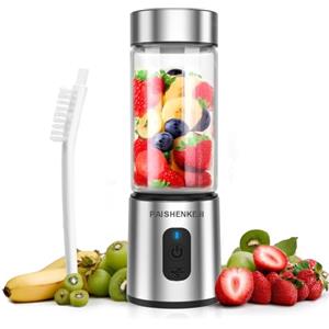 PAISHENKEJI Mini Frullatore Mixer portatile Smoothies - 400ml Blender Frullatore Mixer Cucina con 6 Lame in Acciaio Inossidabile, Multifunzione USB Frullatore Piccolo per uso Domestico Ufficio Viaggio (argento)