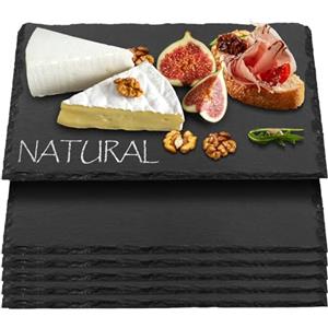poeland Set di 6 piatti da portata rettangolari in ardesia naturale, con 3 gessetti in pietra ollare, per sushi, feste, regali, carne, antipasti