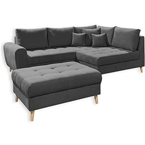 Stella Trading Alice Sgabello, Rivestimento in Tessuto Antracite, Moderno Divano angolare con Cuscini e Piedini in Legno Massiccio, ingegnerizzato, 249 x 94 x 175 cm