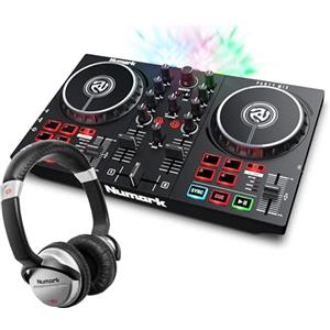 Numark Party Mix II + HF 125 - Console DJ, Set da DJ per Principianti con Luci Discoteca e Mixer Audio per Serato DJ Lite + Cuffie DJ con Filo e Serato DJ Lite