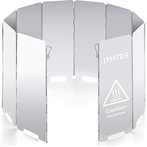 Ithyes Fornello a gas da campeggio, protezione dal vento, accessorio da campeggio, 10 piastre, protezione dal vento, pieghevole, per campeggio, fornello a gas