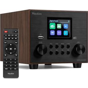 Audizio Vieste DAB Radio Digitale con Bluetooth, Subwoofer Integrato, DAB+, Radio FM, Riproduzione MP3 USB, Display TFT a colori, Sveglia e Sleep Timer, Finitura Legno, Altoparlante 60W, Telecomando