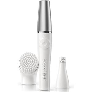 Braun FaceSpa Pro SE910 - Dispositivo di bellezza 2 in 1 per la cura del viso, con piletta e spazzola per la pulizia del viso, colore: Bianco/Argento