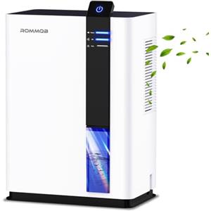 ROMMQB Deumidificatore Casa Muffa, ROMMQB 3000ML Deumidificatore Portatile Piccolo per Cantina, Bagno, Camera da Letto, Dehumidifier Smart Deumidificatori Elettrico con Spegnimento Auto, 5 Luci Notturne
