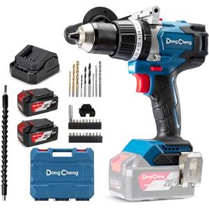 Dong Cheng trapano percussione a batteria 20V 120 Nm, trapano avvitatore batteria con 2x4,0 Ah, motore brushless, 24+3 Coppie, mandrino da 13 mm, 2 velocità, per forare,/avvitare, forare a percussione
