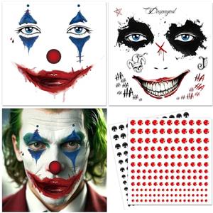 DPKOW Tatuaggio Viso Joker con Brillantini Viso, Tatuaggio Temporaneo Joker Accessori per Costume di Halloween Trucco per Uomini Donne e Bambini Tatuaggi Finti