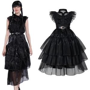 Carnavalife Costume Mercoledì Addams per Bambina e Donna - Vestito da Danza (L)