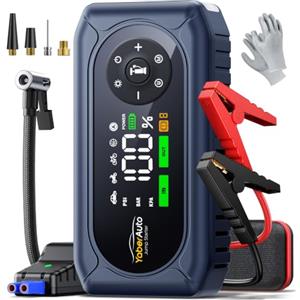 YaberAuto Booster Avviamento Auto 8000A con Compressore 150PSI, YaberAuto Avviatore Batteria Auto per Tutti Gas/10.0L Diesel/Veicoli Ibridi, 12V Starter Batteria, 800 lumen Torcia, Avviamento Forzato