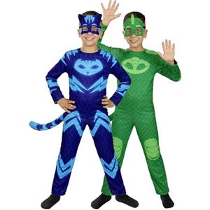 Funidelia | Costume di Gattoboy e Geco reversibile - Pj Masks per bambino Gufetta, Geco - Costume per Bambini e accessori per Feste, Carnevale e Halloween - Taglia 7-9 anni - Azzurro/Blu