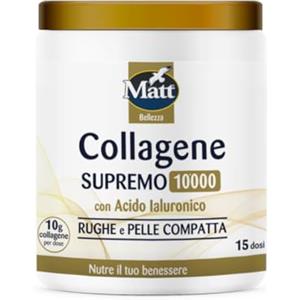 Matt, Collagene Supremo 10000, Integratore Alimentare con Peptidi di Collagene, Acido Ialuronico, Magnesio e Vitamina C, Aiuta a Contrastare le Rughe, Rende la Pelle più Compatta, 15 Dosi