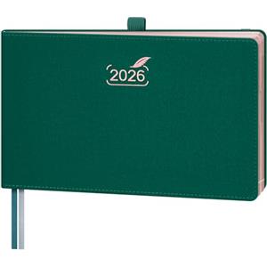 BEZEND Agenda 2026 Settimanale 14 x 23 cm - 1 Settimana 2 Pagine da Gen a Dic 2026, Formato Orizzontale con Vista Verticale, Bordo in Oro Rosa, Portapenne - Verde Foresta