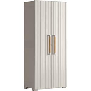 Keter Groove Armadio Portascope da Esterno, Porte Effetto Legno, Beige/Sabbia, 80x45x180 H cm