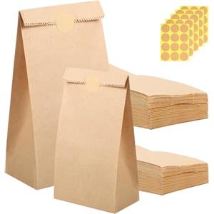 XINOUKJ 50 piccoli sacchetti di carta, calendario dell'Avvento, 2 dimensioni (9 × 18 × 5,5 cm + 12 × 21 × 7 cm), sacchetti regalo in carta kraft marrone con adesivi, sacchetti per il pane e pensierini