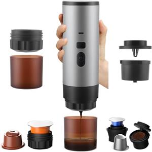 Strixorn Macchina Caffe Espresso Portatile, 3 In 1 Caffettiera Elettrica Compatibile con Capsule Nespresso & Caffè Macinato, Auto-Riscaldamento, 15 bar, USB Ricaricabile, per Viaggi Campeggio Auto Ufficio