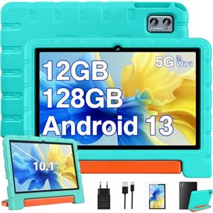 ZIOVO Tablet 10 Pollici Android 13 Tablets, 12GB RAM+128GB ROM(TF 1TB), 5G WiFi Tablets, Octa-Core 2.0 GHz,BT 5.0/8+5 MP/6000mAh/Widget/Tablet per Bambini,Tablet con EVA Caso - Verde