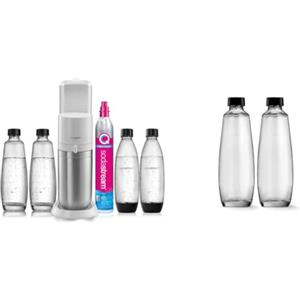Sodastream Duo Megapack, Gasatore D'Acqua Per Trasformare L'Acqua In Acqua Frizzante, Bianco & Bipack 2 Bottiglie di Vetro da 1L compatibili SOLO con gasatore Sodastream Duo