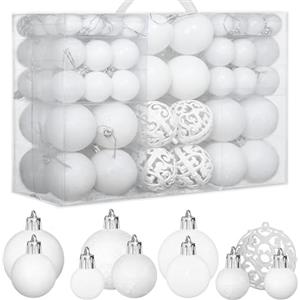 ZFYQ 100 Palle di Natale, Set di Palline per Albero di Natale, Palline Decorative da Appendere 3/4/6cm, Adatte per Alberi di Natale, Finestre, Ghirlande Natalizie, Decorazioni Natale, Bianco