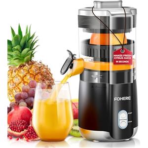 FOHERE Spremiagrumi Elettrico Automatico,100W Spremiagrumi Professionale Estrattore Frutta e Verdura con Beccuccio Antigoccia, 2 Coni Intercambiabili per Limone, Arancia, Uva e Kiwi, Nero