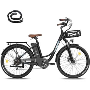 Fafrees Bici Elettrica Pedalata Assistita per 140KM-200KM Bicicletta Elettrica Uomo Donna con 20.3Ah Rimovibile Batteria, 26 Pollici Ebike 250W Bici Elettriche per Città, F26 LASTING 2024 Nero