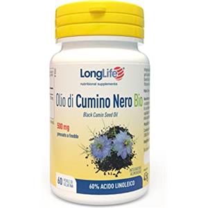 LongLife® Olio di Cumino Nero Bio | Titolato al 60% in acido linoleico | Pressato a freddo | Sostegno immunitario e cardiovascolare | Funzione antiossidante | 1 mese di trattamento | Senza glutine