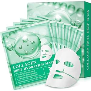 leyosger Maschera Collagene Viso Bio Collagen Real Deep Mask Idratazione Intensa, Pelle Compatta, Luminosità Istantanea per Ogni Pelle (Green)