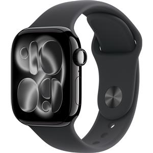 Apple Watch Series 11 GPS, Cassa 42 mm in alluminio Jet Black con Cinturino Sport nero - S-M