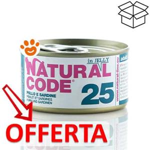 Natural Code 25 Pollo e Sardine in Jelly - Cibo Umido per Gatti Adulti 85g Senza Conservanti
