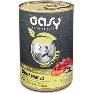 Oasy Grain Free per Cani Adult Medium-Large da 400 gr Gusto Manzo con Zucchine e Carote