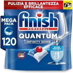Finish Quantum Infinity Shine Pastiglie Lavastoviglie, 120 Capsule Lavastoviglie, Detergenti per Lavastoviglie per una Pulizia e Brillantezza Efficace