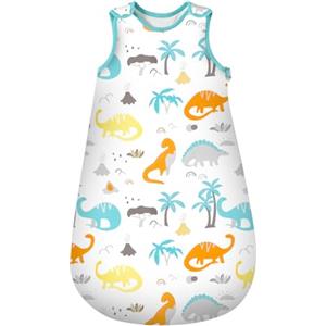 Mosebears Mosbears Sacco nanna invernale per bambini, 2,5 Tog, 100% cotone, diverse dimensioni dalla nascita fino a 24 mesi, adatto per tutto l'anno(Dinosauro,XL(18 a 24 mesi))