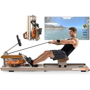 ORISYN Vogatore per la casa pieghevole: vogatore Bluetooth acqua con supporto regolabile - 98% rematori pieghevoli premontati, portata 160 kg (crema)