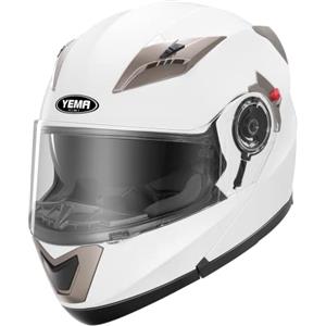 YEMA Casco Modulare Moto Integrale Scooter - YEMA E13-0510253-WM Caschi Modulari Motorino Integrali ECE Omologato Donna Uomo con Doppia Visiera Parasole, Bianco, M