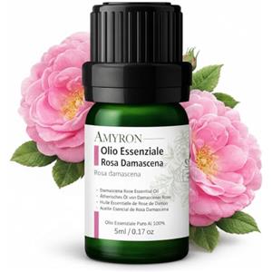 AMYRON Olio Essenziale Rosa Damascena AMYRON | Al 100% Puro 5ml Naturale | Ideale Per Aromaterapia E Diffusore Oli Essenziali | Massaggi aromatici | Uso Topico E Terapeutico | Alimentare | Senza OGM.