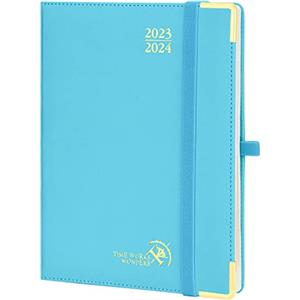 POPRUN Agenda 2024 Settimanale Premium 22 x 16,5 cm, Copertina Rigida in Pelle Diario Scuola Verticale (17 Mesi da Ago.23 a Dic.24) - Carta da 100 gsm Certificata FSC® - Blu Verde