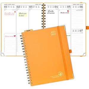 POPRUN Agenda 2024 Settimanale B5, Spirale Diario 25,5 x 21,5 cm (17 Mesi da Ago.23 a Dic.24) - Planner 2024 con Carta da 80 gsm Certificata FSC® - Arancione