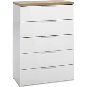 COMPOSAD | Cassettiera della Linea MUNDI con 5 Cassetti, Cassettiera Camera Da Letto, (LxAxP) 68,90x101,80x44,30 cm, Colore Rovere Oak Mielato e Bianco laccato, Made in Italy