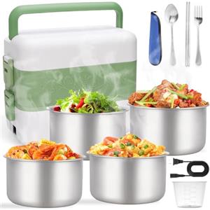 Syvory Scaldavivande Elettrico, 200W contenitore per il pranzo riscaldato portatile, 2.4L Elettrico Lunchbox, Con Contenitore Rimovibile in Acciaio Inossidabile, a doppio strato Scatol, per scuola Ufficio
