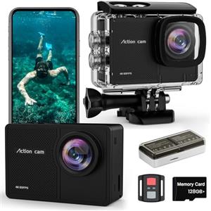 TIMNUT 4K 60FPS Action Cam, 40M Fotocamera Subacquea con scheda SD da 128 GB, 48MP HD WIFI Videocamera con Telecomando,EIS Telecamera Sott'acqua,2x1350mAh Batterie e Accessori di Montagg