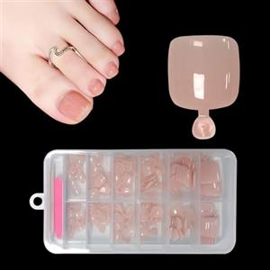 ZAHRVIA Unghie Finte per Piedi Corte Quadrate, 120 Pezzi 12 Misure Ricostruzione Unghie Copertura Totale - Salone/Casa Fai da (Rosa Nudo)