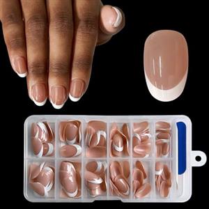 ZAHRVIA French Press On Nails - ZAHRVIA Tips Corte Rotonde a Copertura Totale per Unghie in Gel - 120 Pezzi Set di Tips per Unghie Finte in Acrilico, Unghie Incollate Marroni (Arc Round French - Nude Scuro)