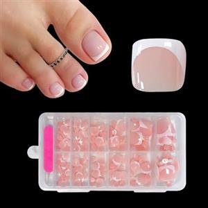 ZAHRVIA 120 Pezzi Falsi Unghie dei Piedi - French Press On Toenails - 12 Misure Unghie dei Piedi Lucide Adesive - Copertura Completa French Tip Unghie Finte per Donne e Ragazze
