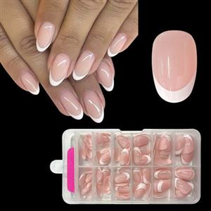 ZAHRVIA ZAHRIVA French Press On Nails Short Almond, Tips per Unghie Corte a Copertura Totale per Unghie in Gel, Unghie Finte Unghie Acriliche (French Arc Round Bianco, 120 Pezzi)